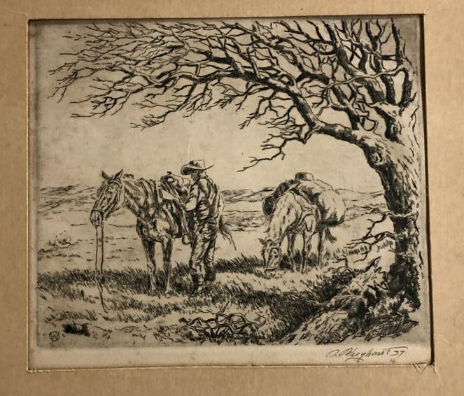 OLAF CARL WIEGHORST (1899-1988) SIGNED WESTERN ETCHING (1 of 2)
