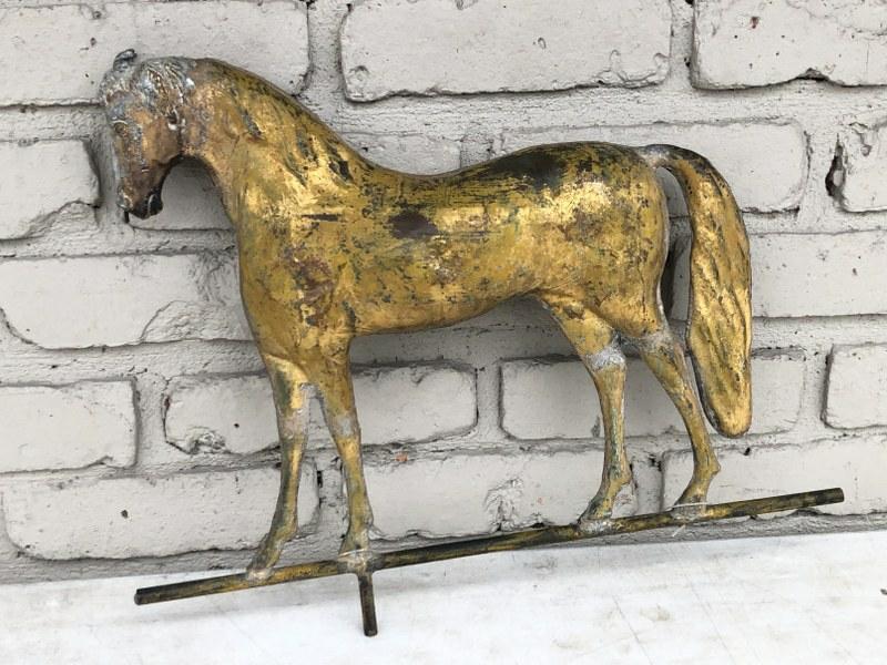 19TH C GILT HOLLOW BODY HORSE WEATHERVANE, IN AS FOUND (1 of 4)