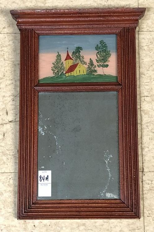 19TH C REVERSE PAINTED MIRROR WITH CHURCH LANDSCAPE ON (1 of 1)