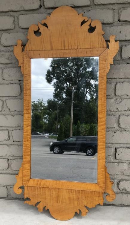 CONTEMPORARY TIGER MAPLE CHIPPENDALE STYLE MIRROR, FROM (1 of 5)