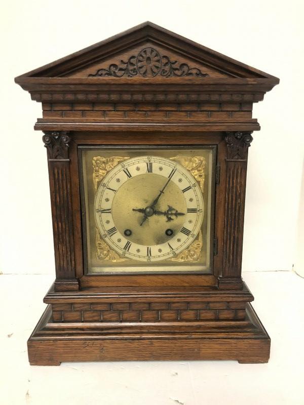 SEARLE & CO. LONDON ANTIQUE OAK MANTEL CLOCK WITH (1 of 8)