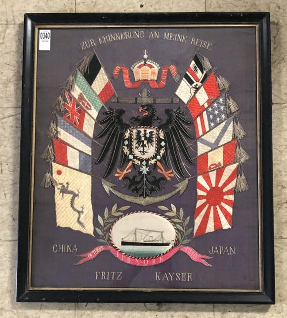 WONDERFUL FOLK ART EMBROIDERED SHIP SOUVENIR, FRAMED (1 of 6)