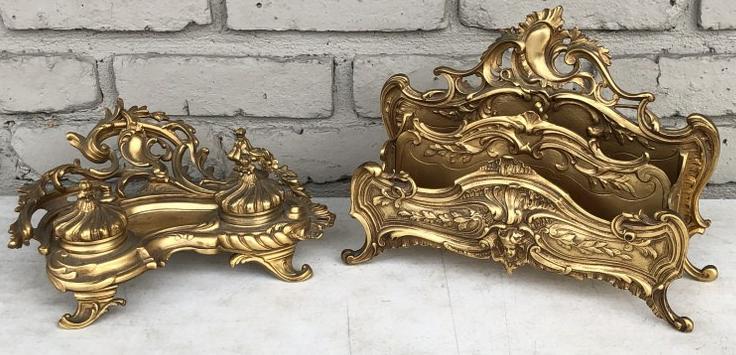 FINE 19TH C VICTORIAN GILT BRONZE OR BRASS 2 PC. DESK (1 of 10)