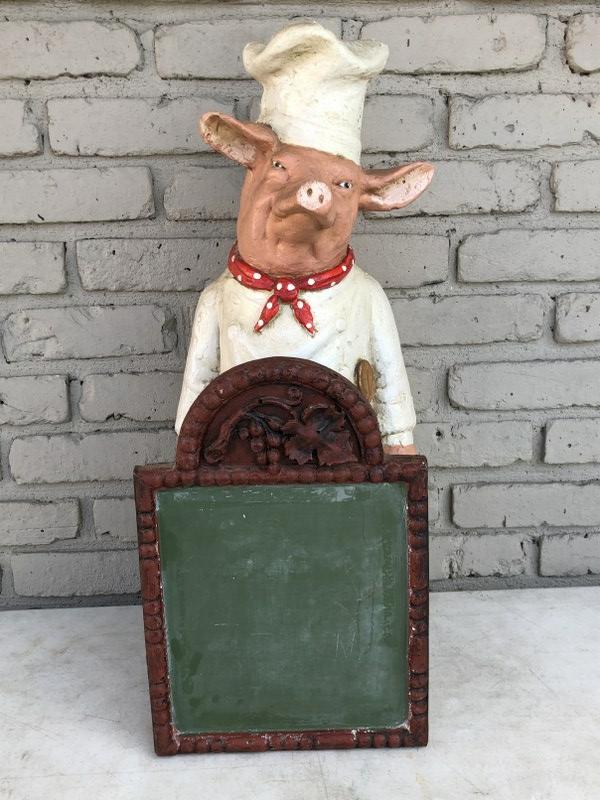 VINTAGE COMPOSITION FRENCH CHEF PIG HOLDING CHALK MENU (1 of 5)