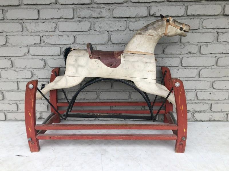 19TH C WOOD HOBBY HORSE IN ORIGINAL PAINT, ORIGINAL (1 of 2)
