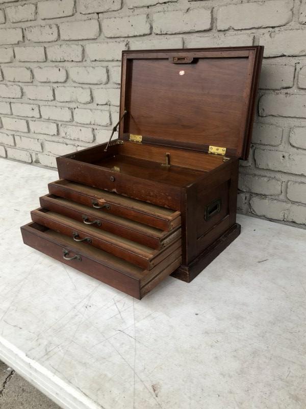OLD WALNUT COLLECTORS MULTI DRAWER BOX, LIFT TOP WITH 4 (1 of 5)