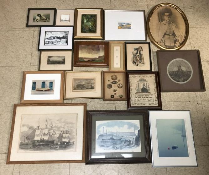 LARGE LOT FRAMED PRINTS, ORIGINAL ARTWORK, EMBROIDERED (1 of 6)