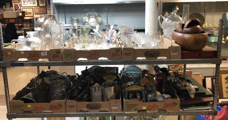 2 CART SHELVES OF MISC. ESTATE GOODS SOLD AS BIG LOT, (1 of 9)