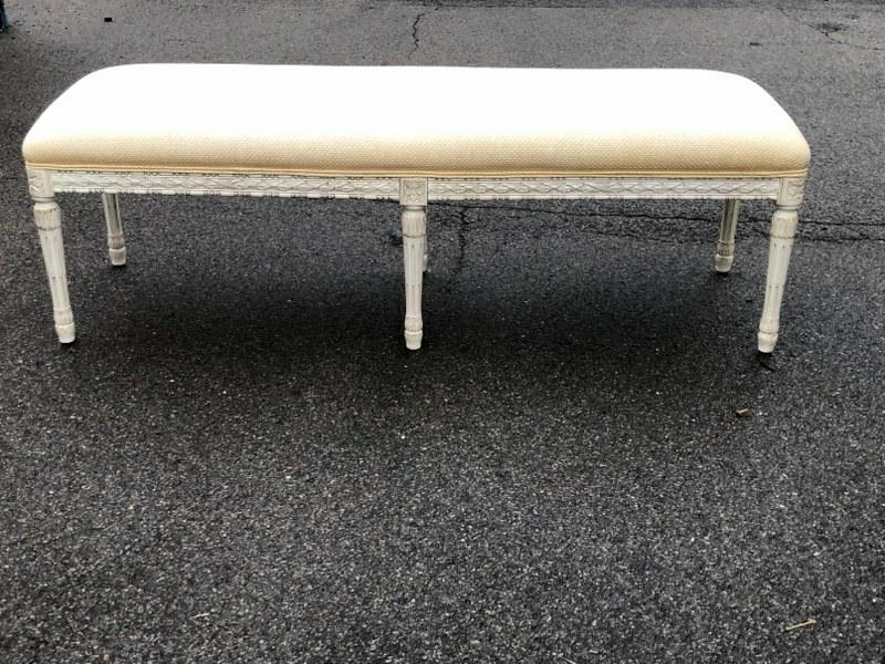 DECORATIVE CONTEMPORARY LONG BENCH IN WHITE PAINT, (1 of 4)