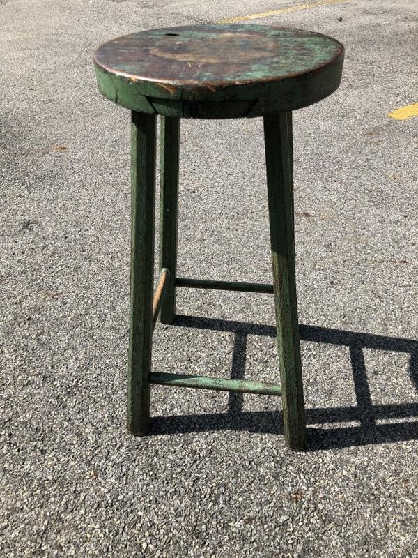 NICE OLD PAINTED GREEN COUNTRY STOOL. MEASURES 27" H. (1 of 1)