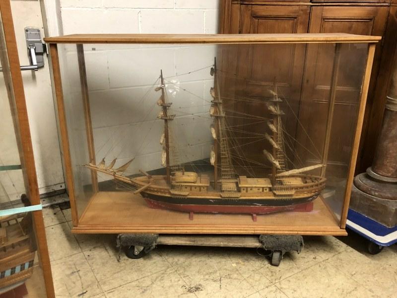 LARGE SHIP MODEL IN GLASS FRAMED CASE, FROM WOODSTOCK, (1 of 3)