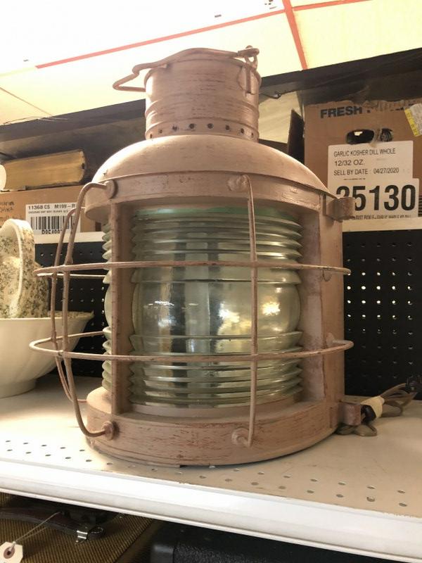 OLD LARGER SHIP LANTERN CONVERTED TO LAMP, GOOD (1 of 3)