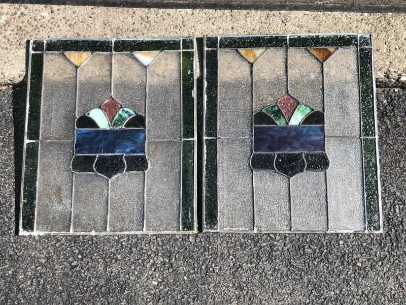 (2) OLD STAINED GLASS WINDOWS, NO FRAMES, NICE OVERALL (1 of 1)