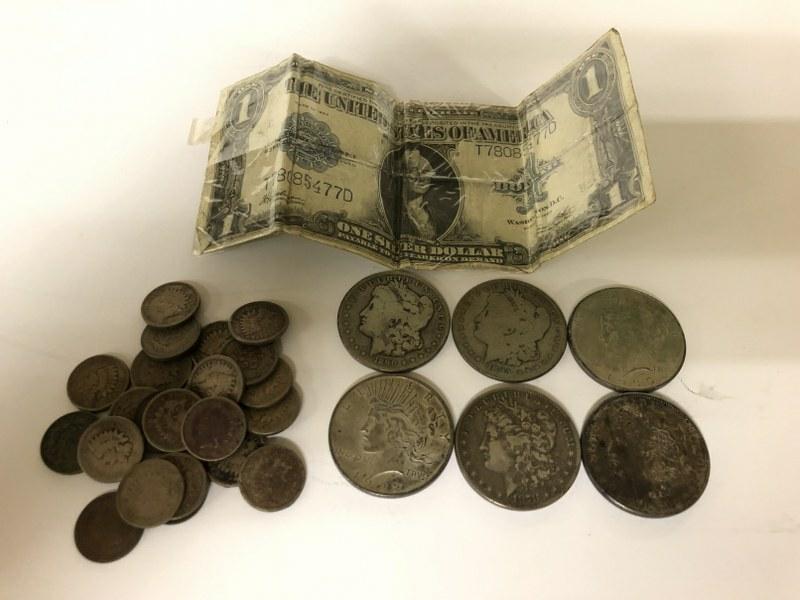 ESTATE LOT COINS & 1923 LARGE $1 BILL. LOT INCLUDES THE (1 of 5)