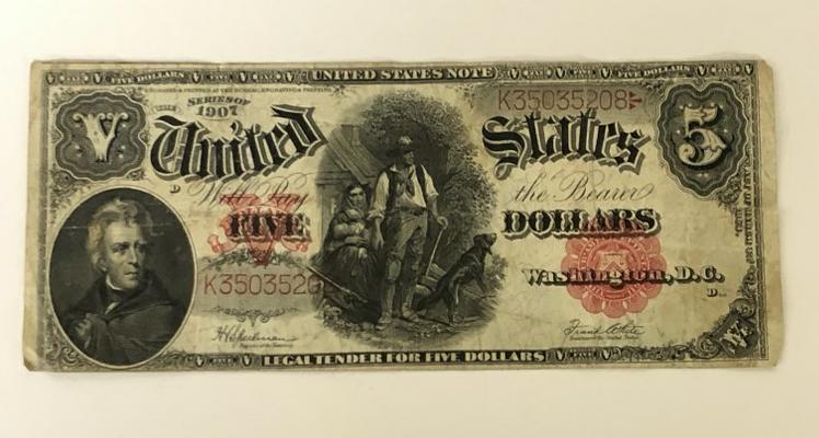 ESTATE 1907 SERIES $5 LARGE BILL FROM LOCAL ESTATE, IN (1 of 3)