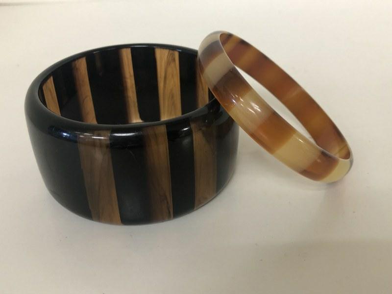 BAKELITE (2) STRIPED VINTAGE BRACELETS, FROM ONE OWNER (1 of 3)
