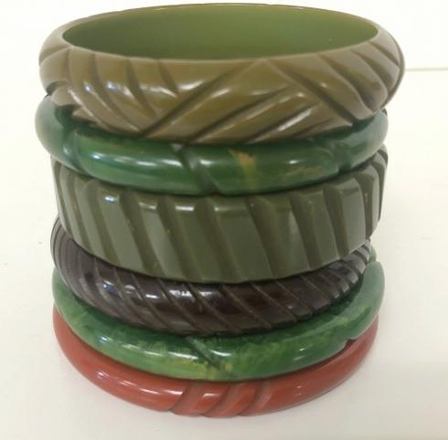BAKELITE (6) CARVED VINTAGE BRACELETS, FROM ONE OWNER (1 of 6)