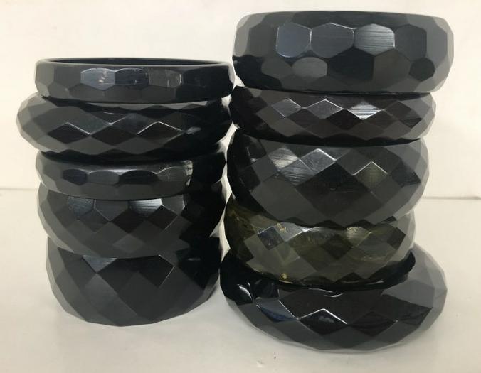 BAKELITE (10) BLACK FACETED VINTAGE BRACELETS, FROM ONE (1 of 6)