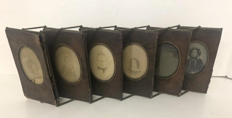 VICTORIAN ERA FOLDING LEATHER ACCORDIAN FRAME WITH (4) (1 of 6)