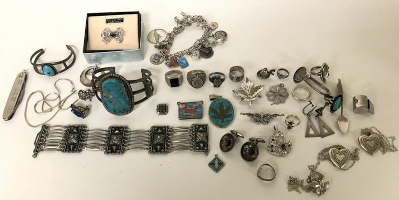 LOT OF ESTATE STERLING SILVER JEWELRY, SOME NATIVE (1 of 6)