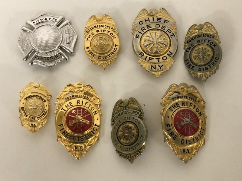 (8) RIFTON NY VINTAGE FIRE DEPARTMENT BADGES, FROM (1 of 1)
