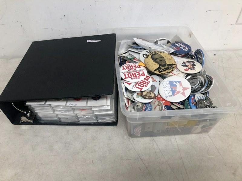 LOT OF 500+ POLITICAL PINS, INCLUDES A BINDER FILLED (1 of 11)