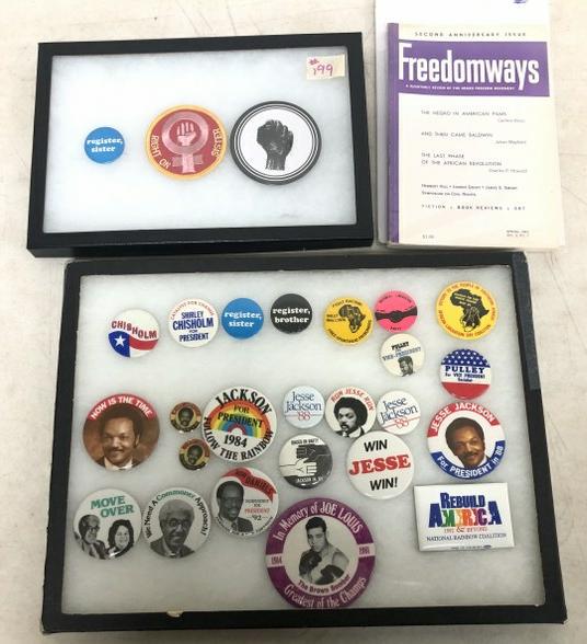 25 BLACK POLITICAL PINS + MORE INCL SHIRLEY CHISHOLM (1 of 5)