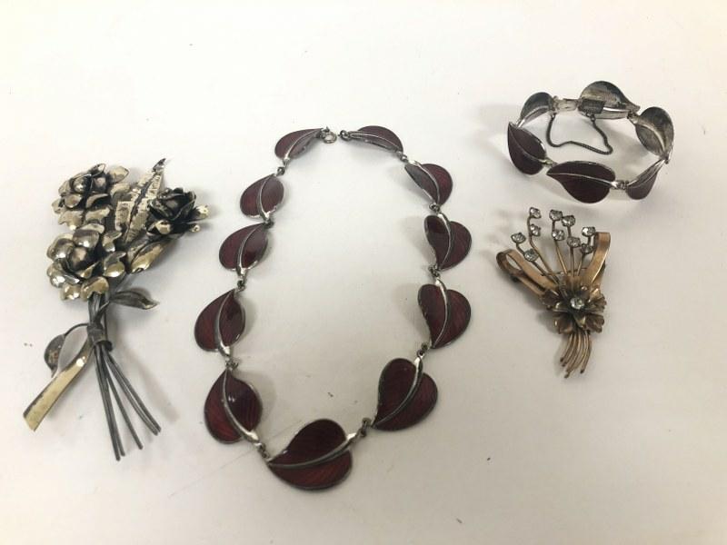 STERLING SILVER JEWELRY LOT INCL. ENAMELED NECKLACE AND (1 of 6)