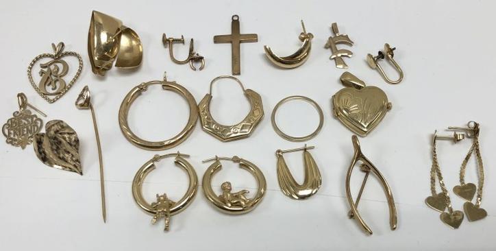 14K ESTATE LOT, SINGLE EARRINGS, PR. EARRINGS WITH (1 of 6)