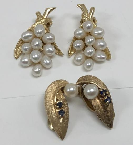 14K (2 ) PR. EARRINGS WITH PEARLS, SMALLER ONES HAVE 2 (1 of 3)