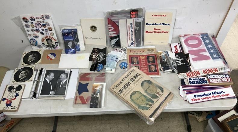 NIXON CAMPAIGN LOT WITH RARE PAPER DRESS. LOT INCLUDES (1 of 6)