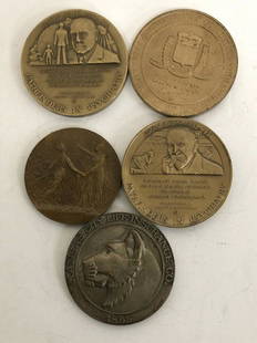 (5) BRONZE COMMEMORATIVE MEDALS, INCLUDING ADOLF MEYER: (5) BRONZE COMMEMORATIVE MEDALS, INCLUDING ADOLF MEYER PATHFINDERS IN PSYCHIATRY, J EDGAR HOOVER FBI, ALFRED ADLER PATHFINDERS IN PSYCHIATRY, WOODROW WILSON , AND KANSAS CITY LIFE INSURANCE.