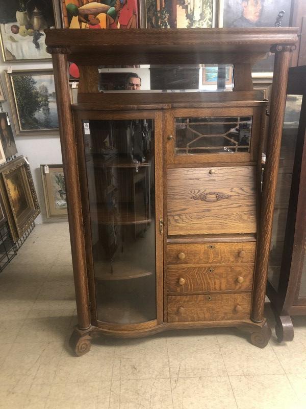 OVERSIZED OAK SIDE BY SIDE DESK WITH DROP DOWN DESK, (1 of 5)