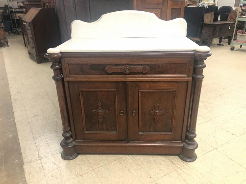 VICTORIAN WALNUT MARBLE TOP SMALL SERVER WITH (1 of 4)