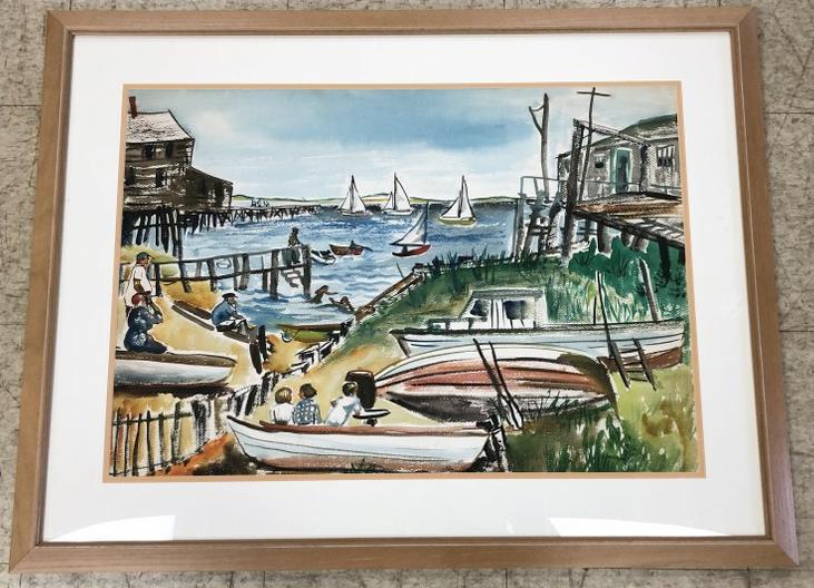 LILLIAN MANNEY (1913-2012) W/COLOR SEASCAPE, BOATS (1 of 3)