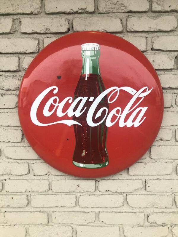 COCA COLA 24" ROUND ENAMELED BUTTON SIGN, CRISP COLOR, (1 of 4)