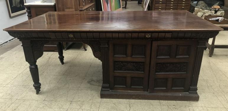 WONDERFUL VICTORIAN WALNUT PARTNERS DESK, CARVED AND (1 of 16)
