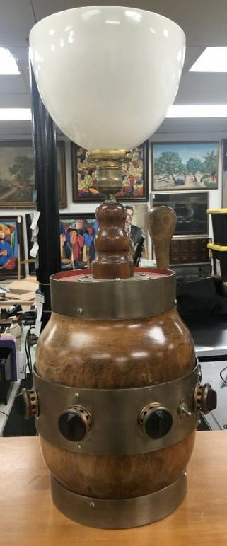 FOLK ART WAGON HUB TABLE LAMP WITH GLASS BUTTONS ALL (1 of 7)