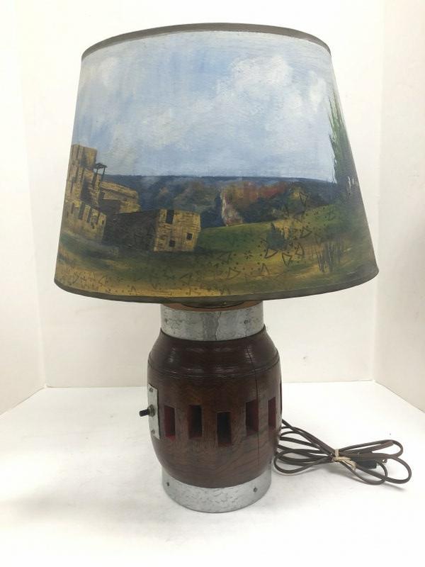 FOLK ART LAMP MADE FROM WAGON WHEEL HUB,  WITH (1 of 10)
