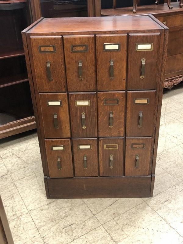 OAK (12) DRAWER FILE OR PARTS CABINET, DEEP DRAWERS AS (1 of 7)