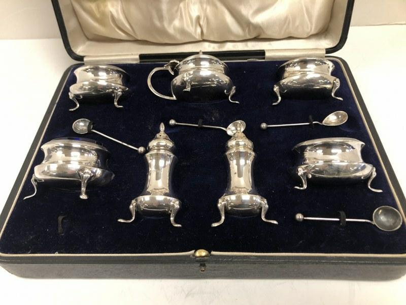 MARTIN HALL & CO. BOXED STERLING CONDIMENT SET IN FINE (1 of 8)