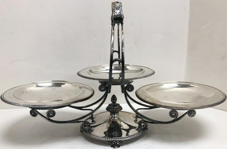 MAGNIFICENT ENGLISH STERLING 3 PLATE CENTERPIECE, WITH (1 of 17)