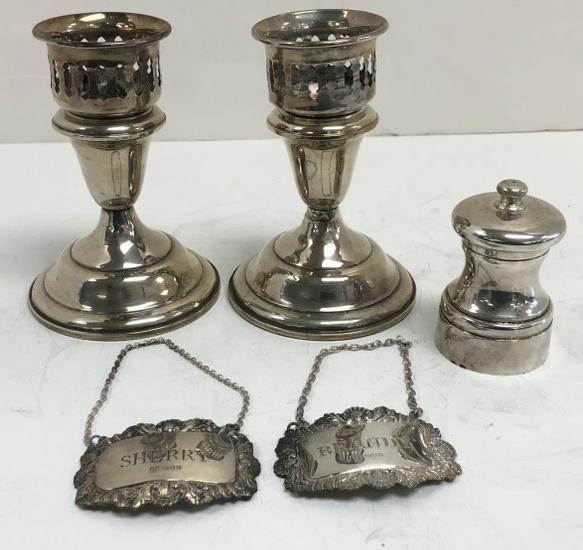 ESTATE STERLING SILVER LOT INCLUDES PAIR WEIGHTED (1 of 6)