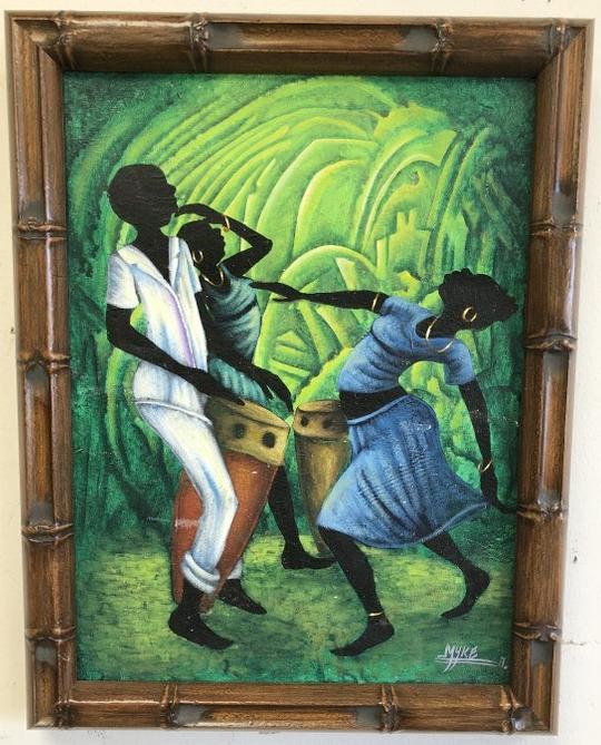 HAITIAN O/C WOMAN DANCING & MAN & WOMAN PLAYING DRUMS, (1 of 3)