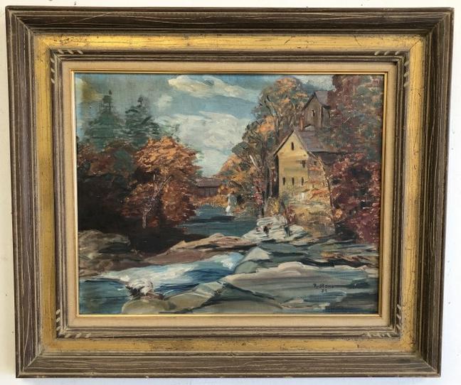 RUTH STONE O/B LANDSCAPE WITH WATER RUNNING AND HOUSES (1 of 3)