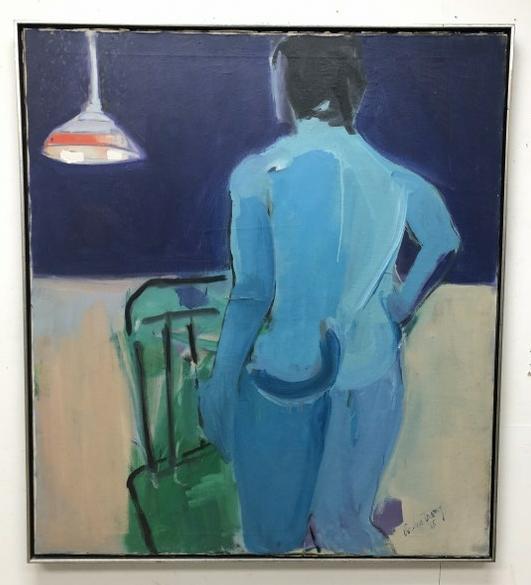 MID CENTURY O/C FEMALE BLUE FIGURE WITH CHAIR AND (1 of 4)