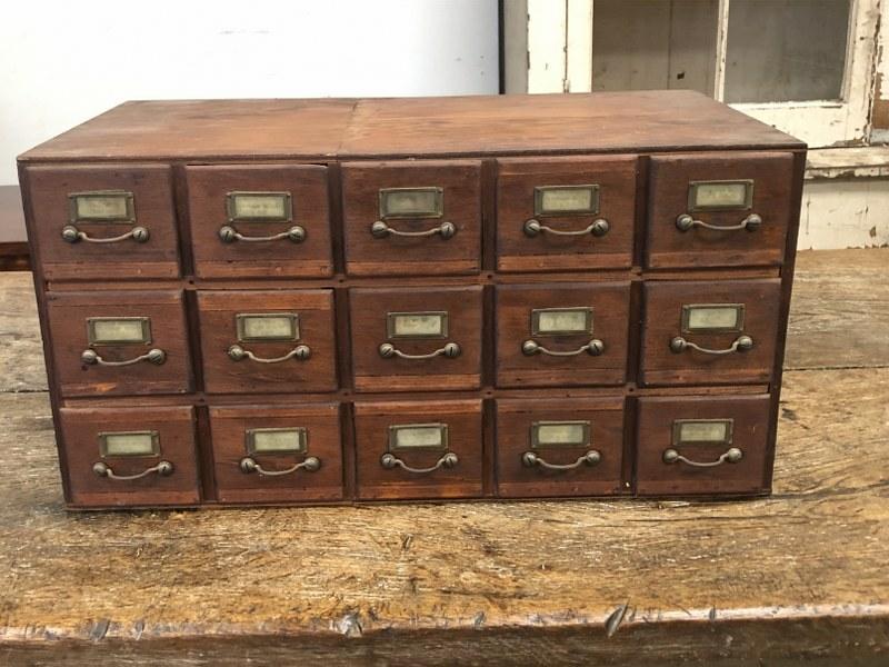 OLD HOMEMADE (15) DRAWER CABINET WITH SOME STUFF STILL (1 of 5)
