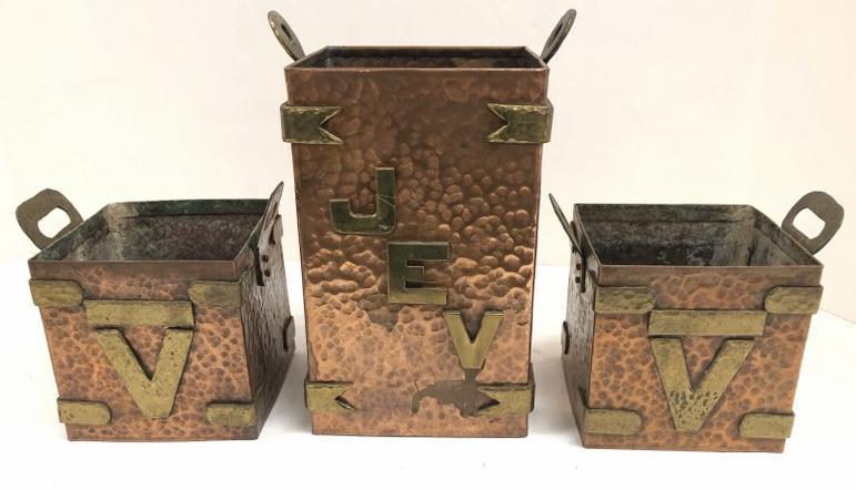 (3) COPPER & BRASS HAND HAMMERED BOXES OR PLANTERS (1 of 4)