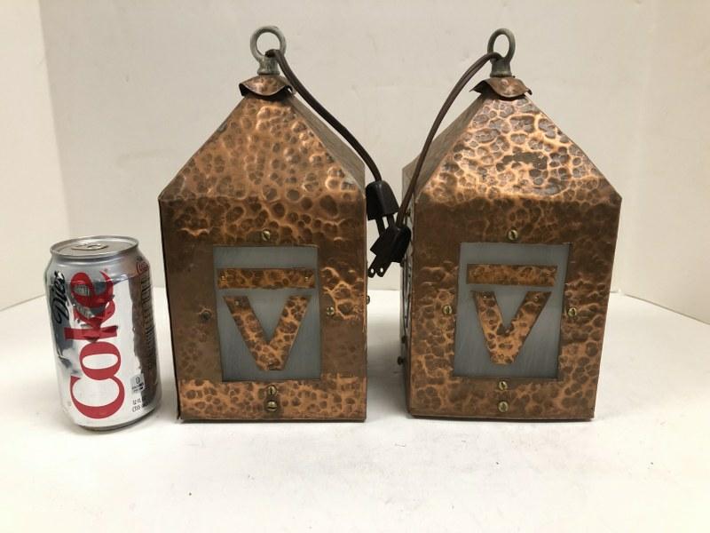 (2) COPPER HANDMADE LANTERNS FROM THE (BAR V) RANCH IN (1 of 4)