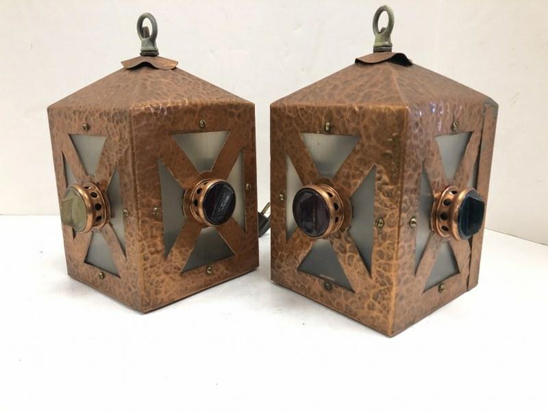 PAIR ARTS & CRAFTS HANDMADE COPPER LANTERNS, CIRCA (1 of 5)
